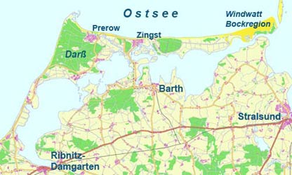 Landkarte Fischland-Darß-Zingst mit Windwatt
