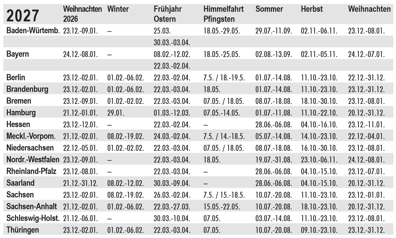 Ferienkalender 2027