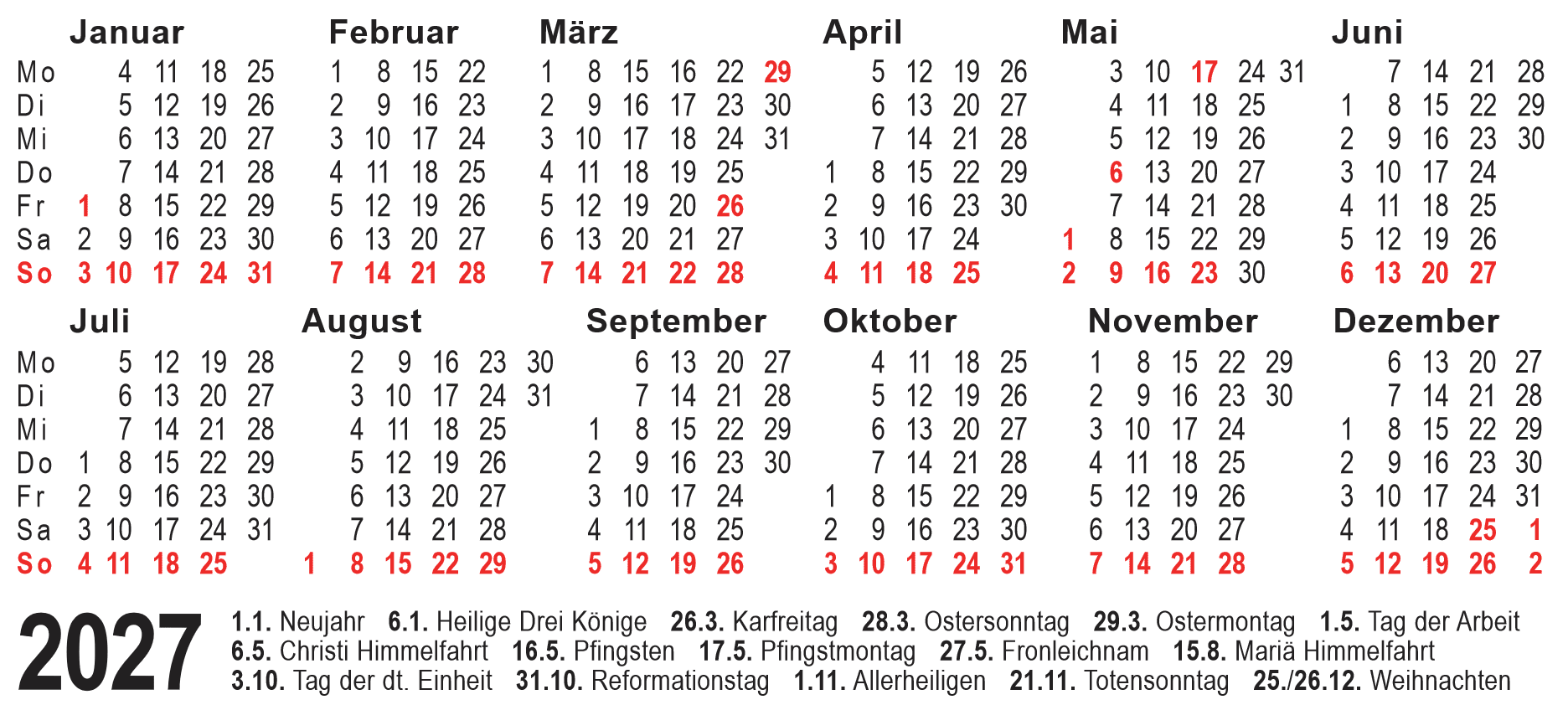 Kalender 2027